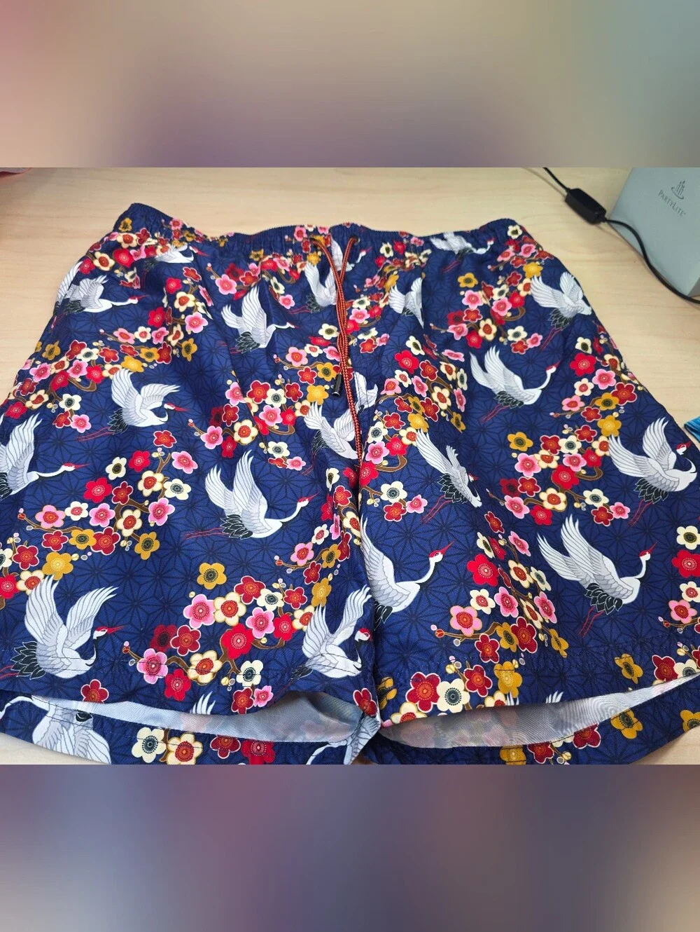 Broken Threads Surf Swim Trunks XL Japanese Crane Floral Print Board Shorts